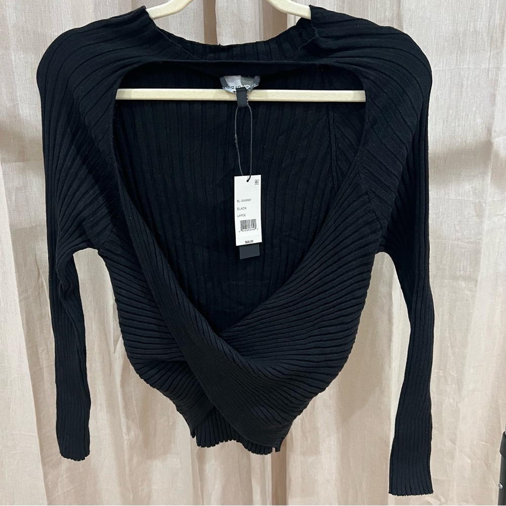 NWT Lucy Paris Black Sweater Top with Low-Back Cutout - US Size Large